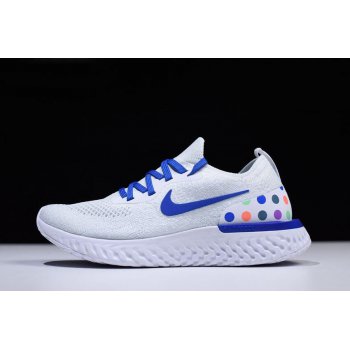 Nike Epic React Flyknit White Blue With Multicolor Dots and WoSize AJ0067-993 Shoes
